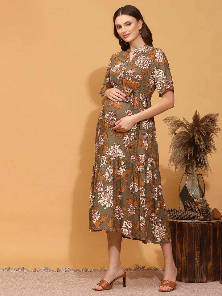 Maternity Floral Printed Midi Dress