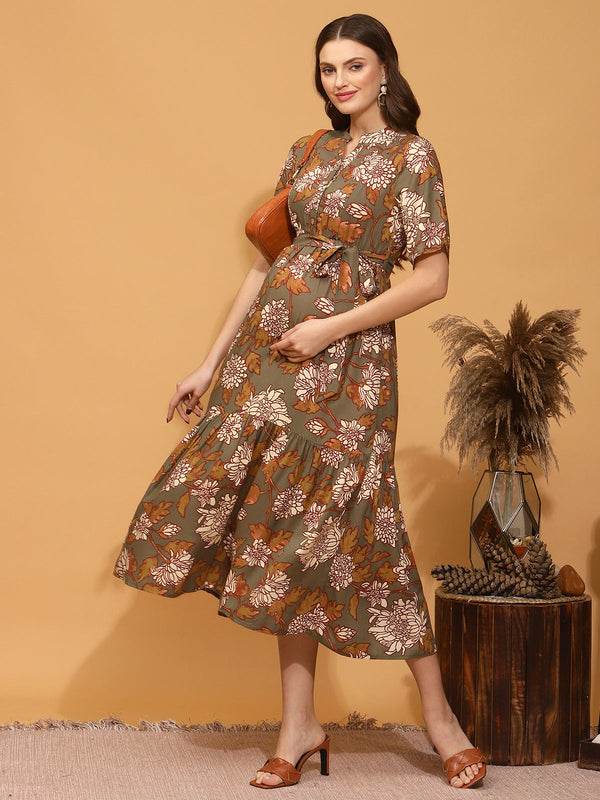 Maternity Floral Printed Midi Dress