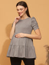 Maternity Stretchy Tiered Top- Grey