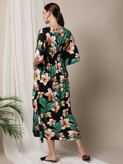 Floral Printed Maternity Kaftan in black colour - back