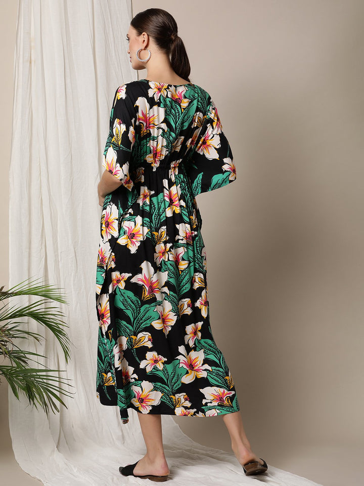 Floral Printed Maternity Kaftan in black colour - back