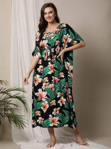 Floral Print Nursing Kaftan Dress