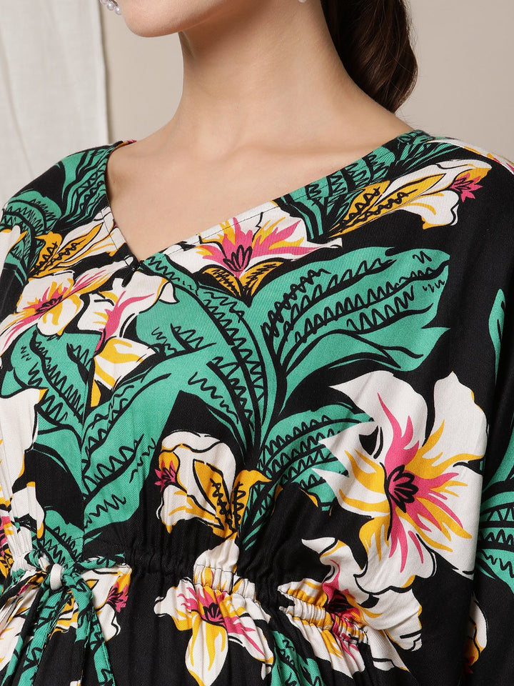 Floral Print Nursing Kaftan Dress