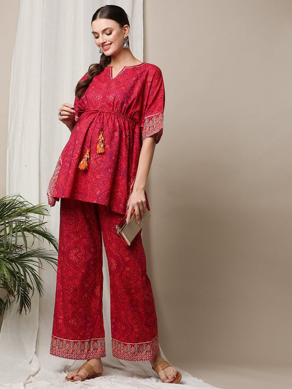 Red mogra tunic with palazzo pants by Alaya | The Secret Label