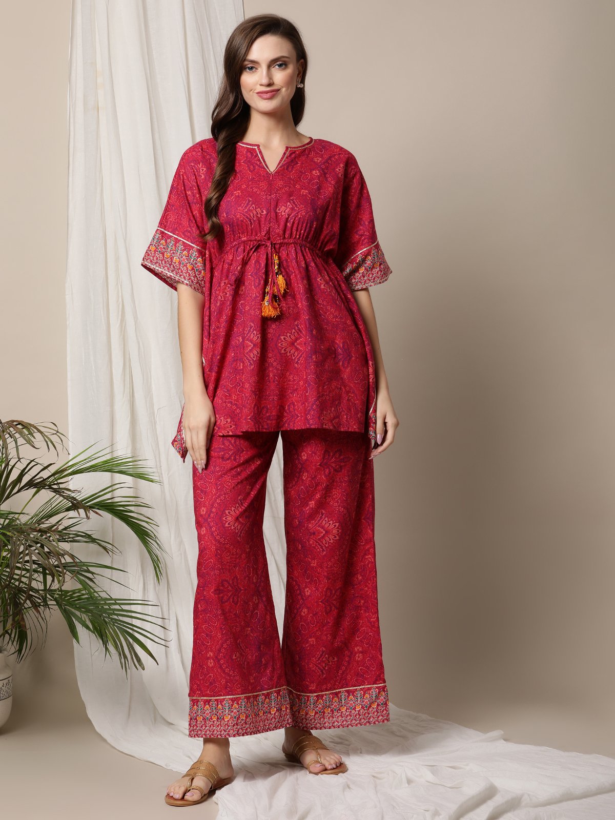 Buy Women Fashion Rajasthani Jaipuri Rayon Gold Print Kurti and Palazzo  Pants Set (Navy Blue)-M at Amazon.in