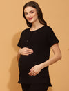 Maternity Ribbed-Knit T-shirt- Black