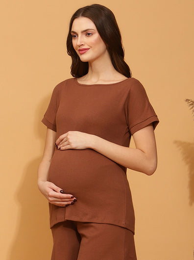 Maternity Casual T-shirt- Brown