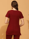 Maternity Ribbed-Knit T-shirt- Burgundy