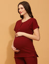 Maternity Ribbed-Knit T-shirt- Burgundy