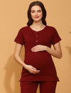 Maternity Ribbed-Knit T-shirt- Burgundy