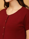 Maternity Ribbed-Knit T-shirt- Burgundy