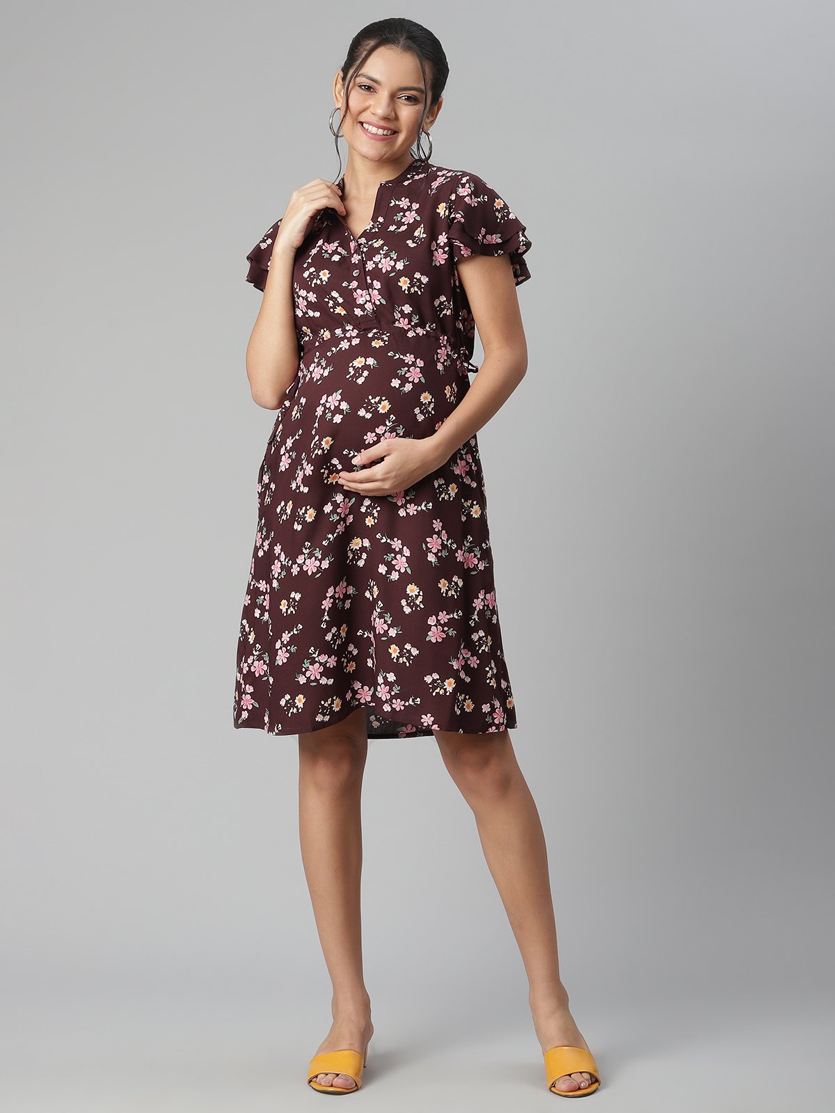 Empire Waist Flowy Printed Maternity Short Dress