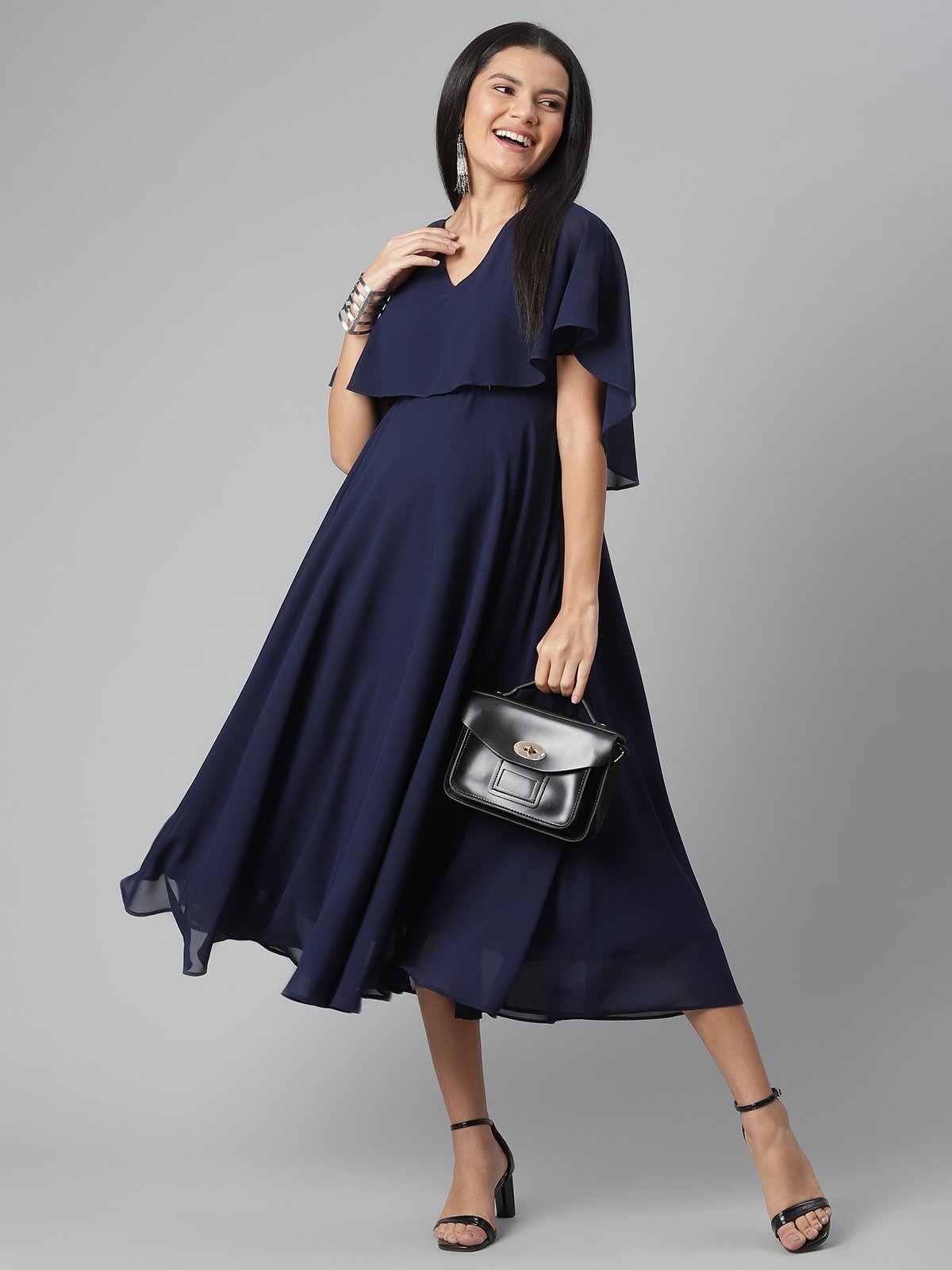 Flutter Sleeve Empire Waist Flare Maternity Maxi Dress Flutter Sleeve Empire Waist Flare Maternity Maxi Dress