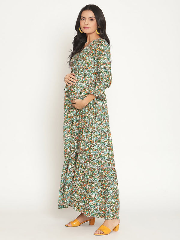 Buy Maternity/Feeding Dress | Cotton Slub | Wine | Elastic Puff Sleeve | M  | L | XL | XXL - Aarral.in