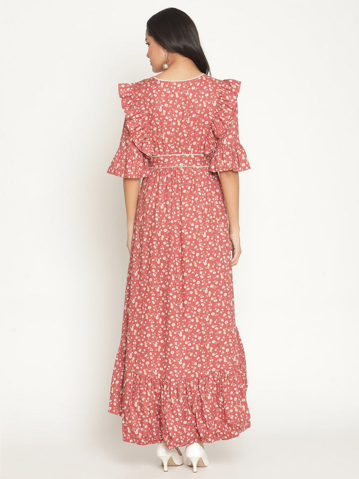 Floral Ruffle High/Low Feeding/Nursing Maxi Dress