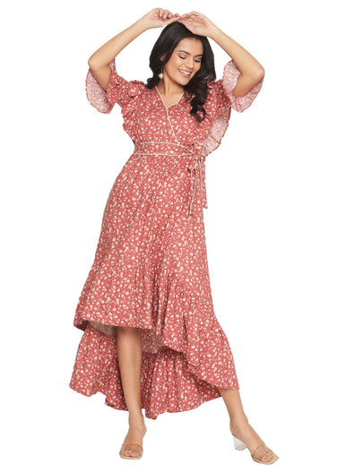 Floral Ruffle High/Low Feeding/Nursing Maxi Dress