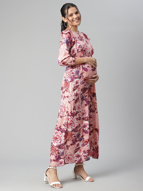 Maternity & Nursing Keyhole Printed Dress