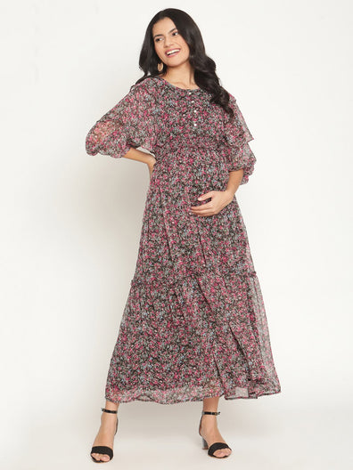 Tiered Sleeve Maternity Dress