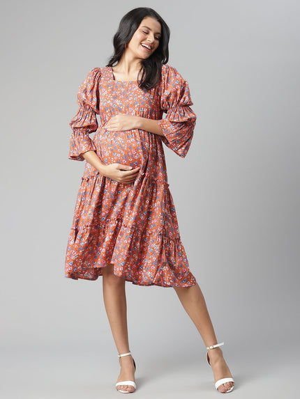 Floral Tiered Sleeve Maternity Dress