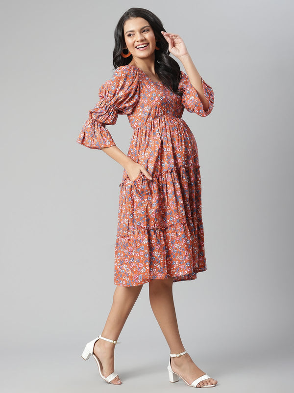 Floral Tiered Sleeve Maternity Dress