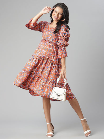 Floral Tiered Sleeve Maternity Dress