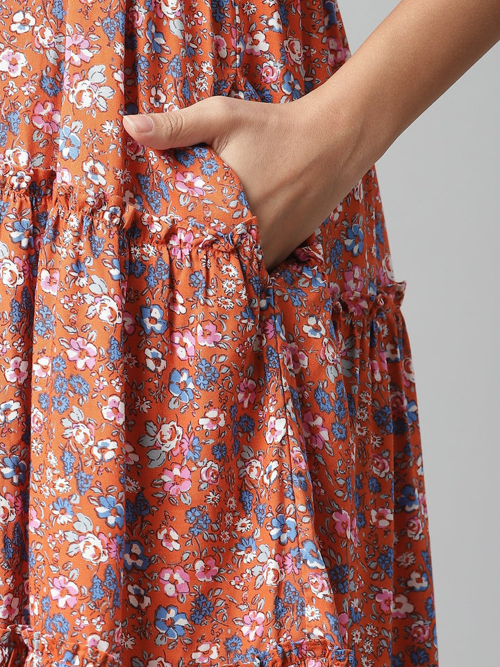 Floral Tiered Sleeve Maternity Dress