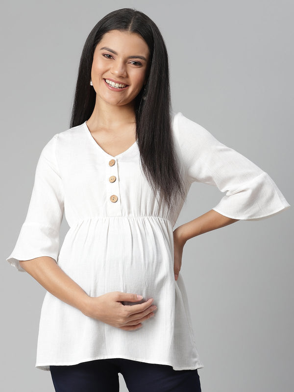 Cotton Linen Maternity Top- White