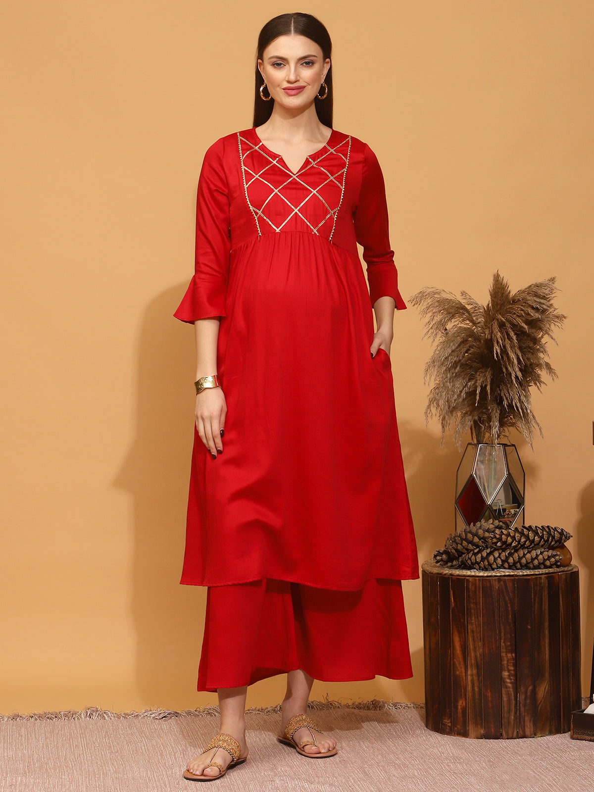 Stupendous Red Color Crape Printed Work Party Wear Plazo Kurti