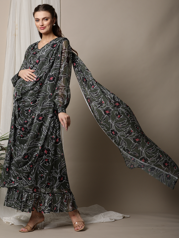 Nursing Saree Style Maxi Dress
