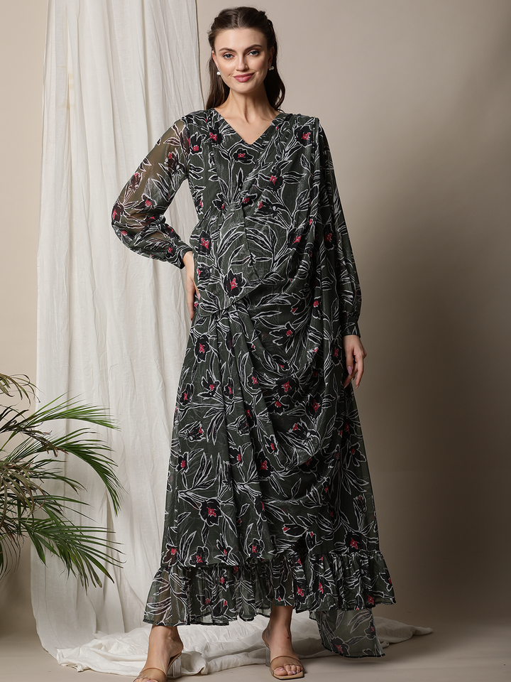 Nursing Saree Style Maxi Dress