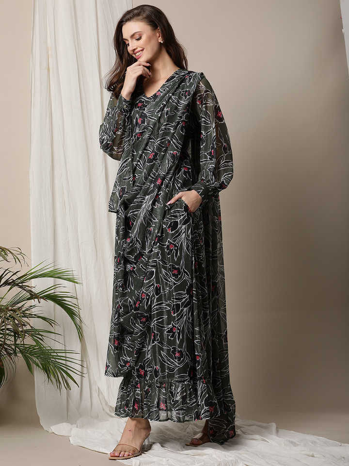 Nursing Saree Style Maxi Dress