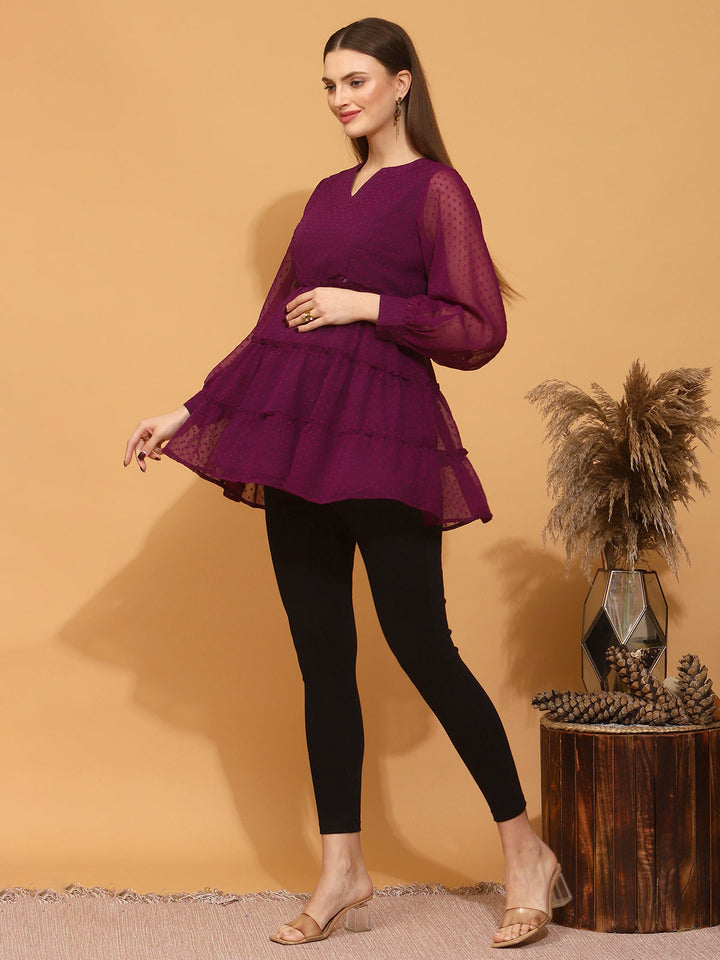 Maternity Purple Tiered Top