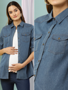 Maternity Jeans Shirt- Steel Blue
