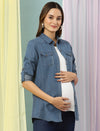 Maternity Jeans Shirt- Steel Blue