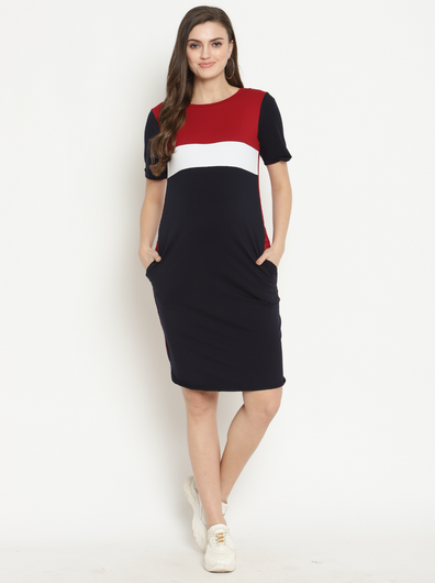 Maternity Stretchy T-shirt Dress- Navy Blue