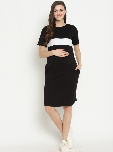 Maternity Stretchy T-shirt Dress- Black