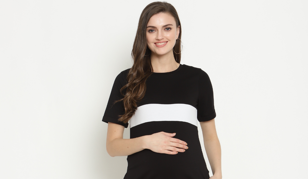 pregnancy t shirt dress Maternity Stretchy T-shirt Dress- Black main_colour_hex:#000000 between sizes size:S/M Black Red Dark Floral