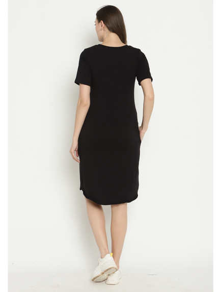Maternity Stretchy T-shirt Dress- Black