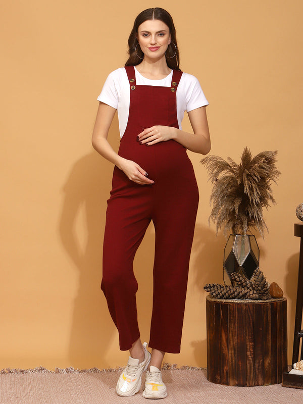 Buy BuyNewTrend Maroon Full Length Women Dungaree Dress with Striped Top  Online at Best Prices in India - JioMart.