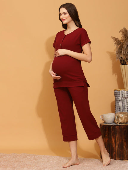 Maternity Lounge Sleep Set- Burgundy