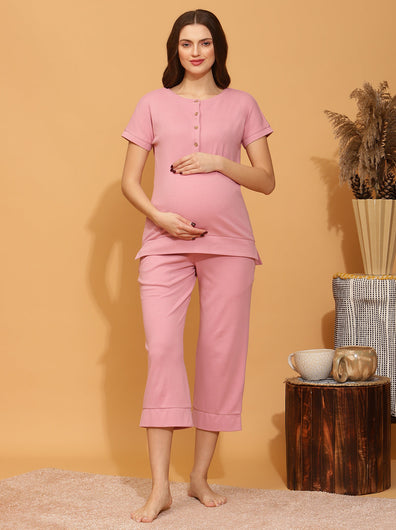 Maternity Lounge Sleep Set- Pink