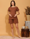 Maternity Shorts with T-shirt Set- Brown