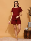 Maternity Shorts with T-shirt Set- Burgundy