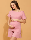 Maternity Shorts with T-shirt Set- Pink