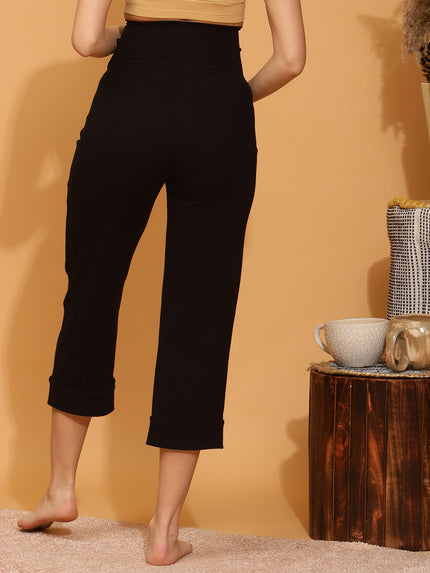 Pregnancy Rib-Knit Lounge Capri- Black