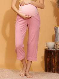 Pregnancy Rib-Knit Lounge Capri- Pink