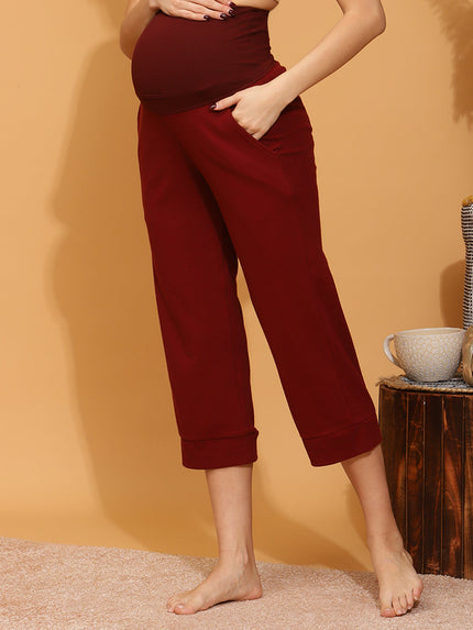 Pregnancy Lounge Capri Pants- Burgundy