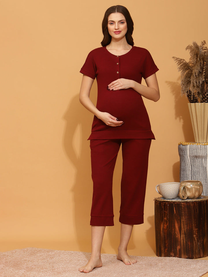 Pregnancy Lounge Capri Pants- Burgundy