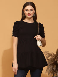 Maternity Stretchy Tiered Top- Black