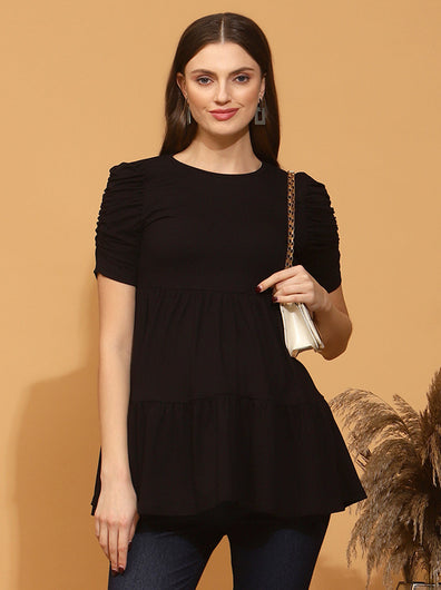 Maternity Stretchy Tiered Top- Black